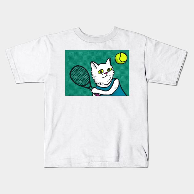 Tennis Cat Kids T-Shirt by chawlie